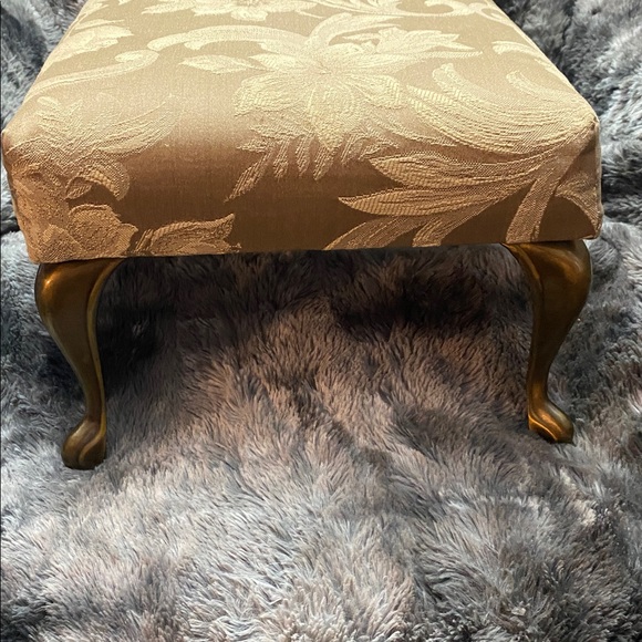 Upholstered Floral Accent foot stool in Tan with Gold/Copper colored Legs - Picture 5 of 16